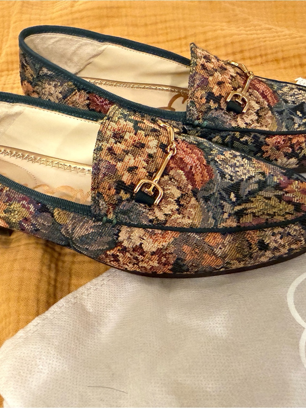 Sam Edelman Multicolor Floral Tapestry Loafers with Gold Bit